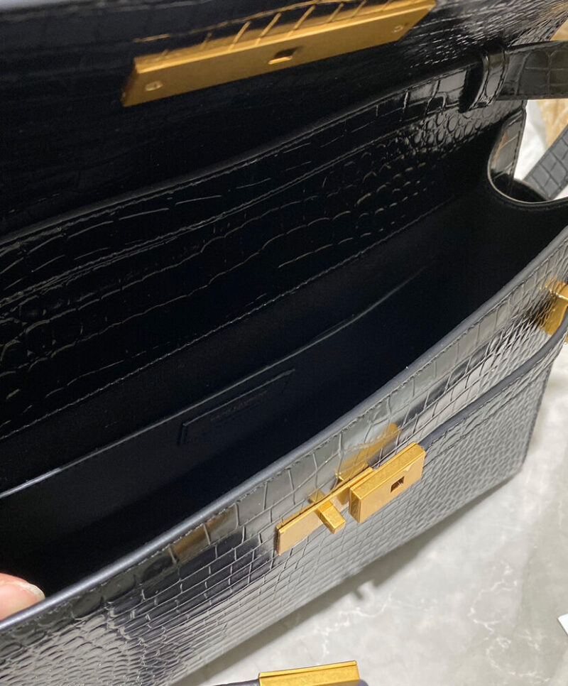 Saint Laurent Manhattan Shoulder Bag In Crocodile-embossed Shiny Leather 579271 Black